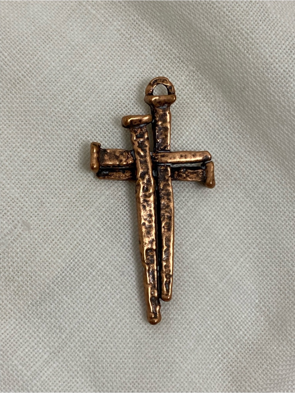 Rustic Four Nail Cross Pendant Bronze Tone Christian Religious Strength Faith